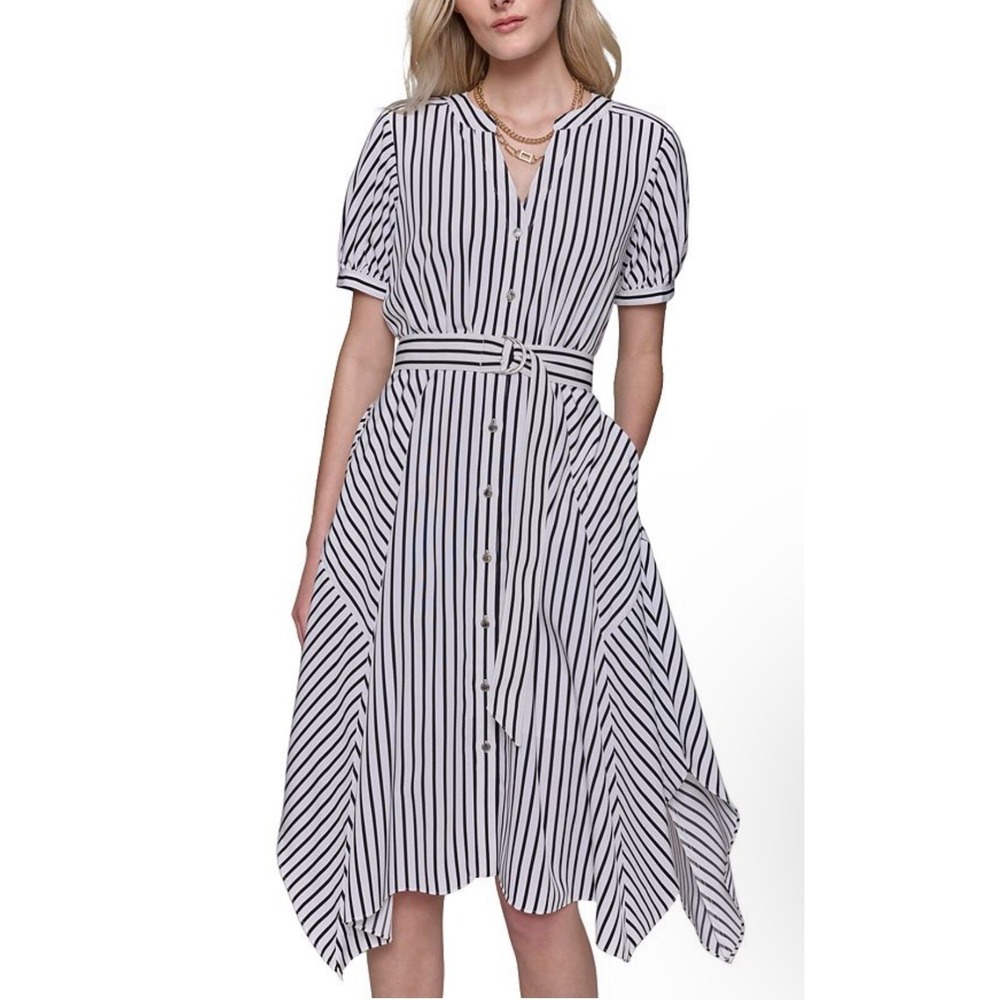 Karl Lagerfeld Paris Women's  Dress W Pockets Sz 8. Black White Stripe Sz 8 $159